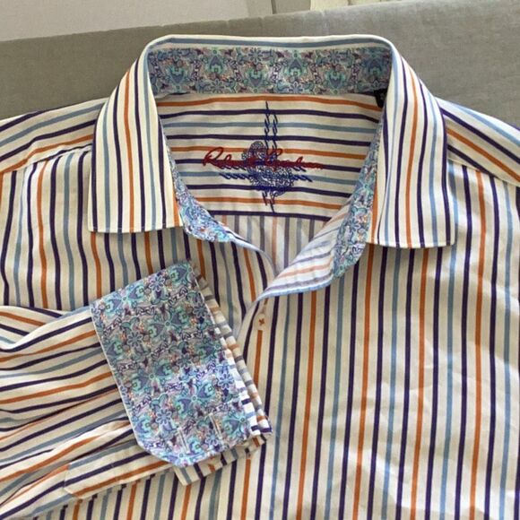 Robert Graham Long Sleeve Flip Cuff Shirt Men XL Striped Paisley